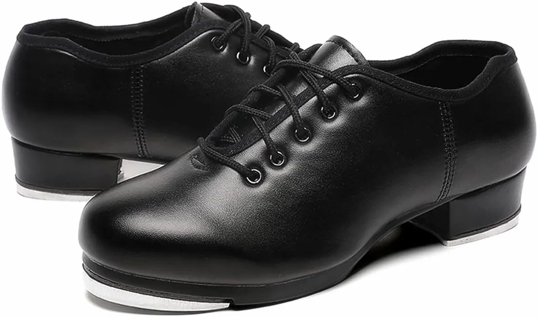 Mens Lace Up Black Tap Shoes Leather Dance Shoe for Men