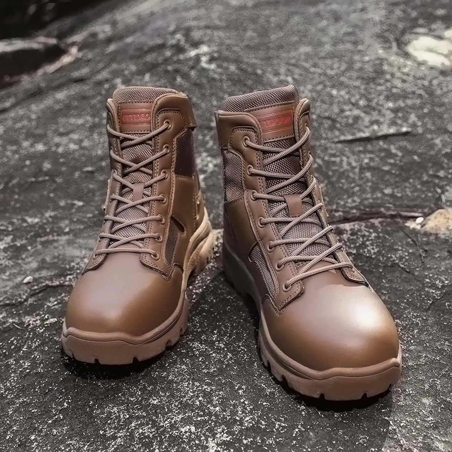 Men's Outdoor Hiking Climbing Boots Non-Slip Military Tactical Desert Boots Waterproof Leather Comfortable Safety Work Shoes High Top Motorcycle Shoes