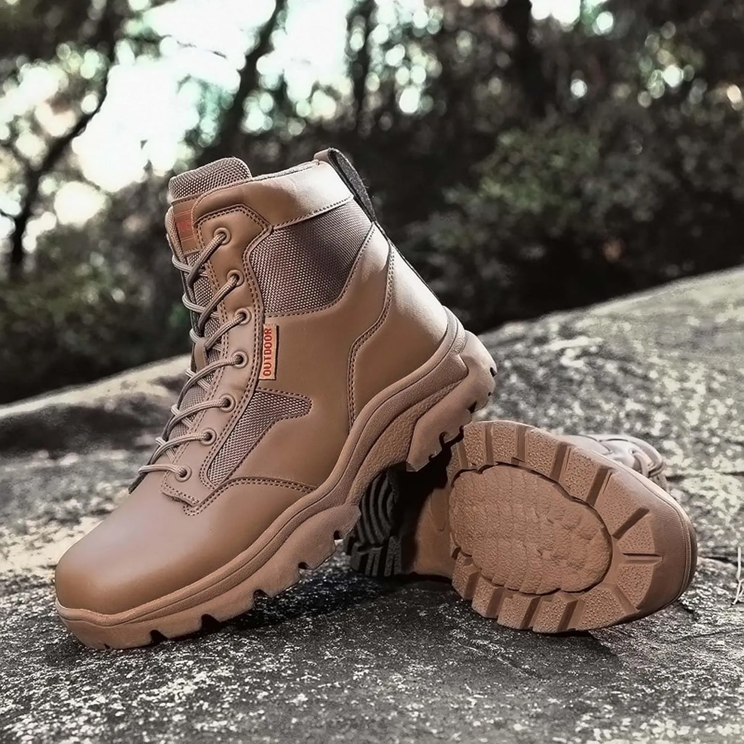 Men's Outdoor Hiking Climbing Boots Non-Slip Military Tactical Desert Boots Waterproof Leather Comfortable Safety Work Shoes High Top Motorcycle Shoes