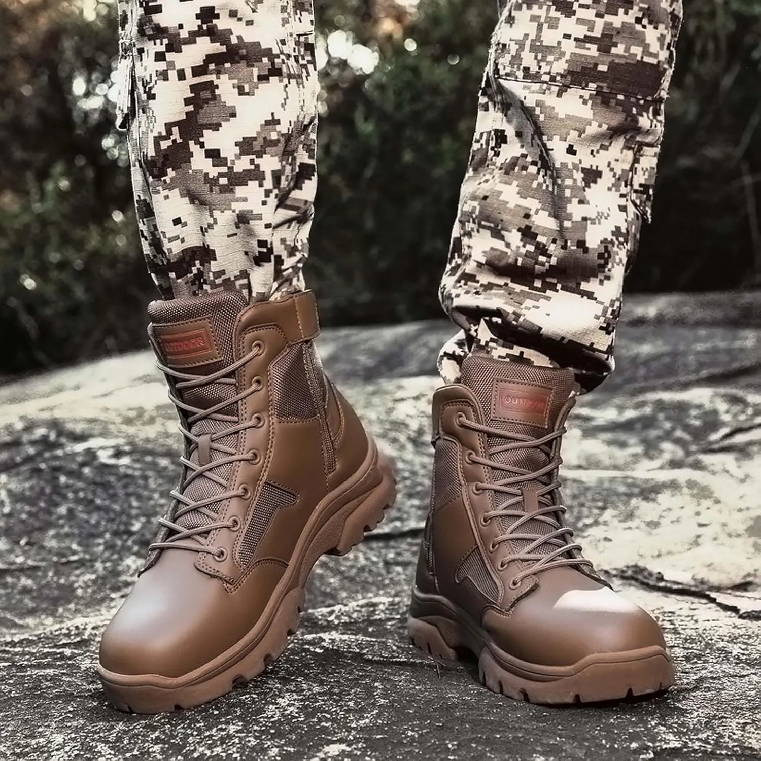 Men's Outdoor Hiking Climbing Boots Non-Slip Military Tactical Desert Boots Waterproof Leather Comfortable Safety Work Shoes High Top Motorcycle Shoes