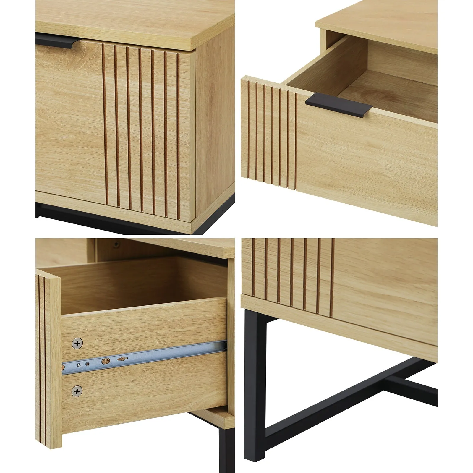 Oikiture Coffee Table Storage Drawers Side Tables Sofa Cafe Desk Wooden Natural