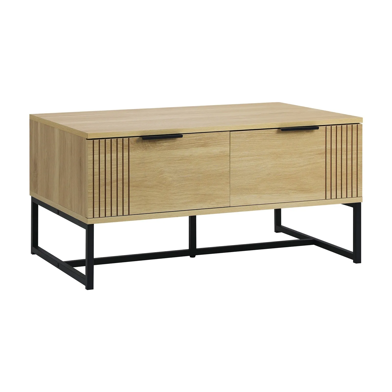Oikiture Coffee Table Storage Drawers Side Tables Sofa Cafe Desk Wooden Natural