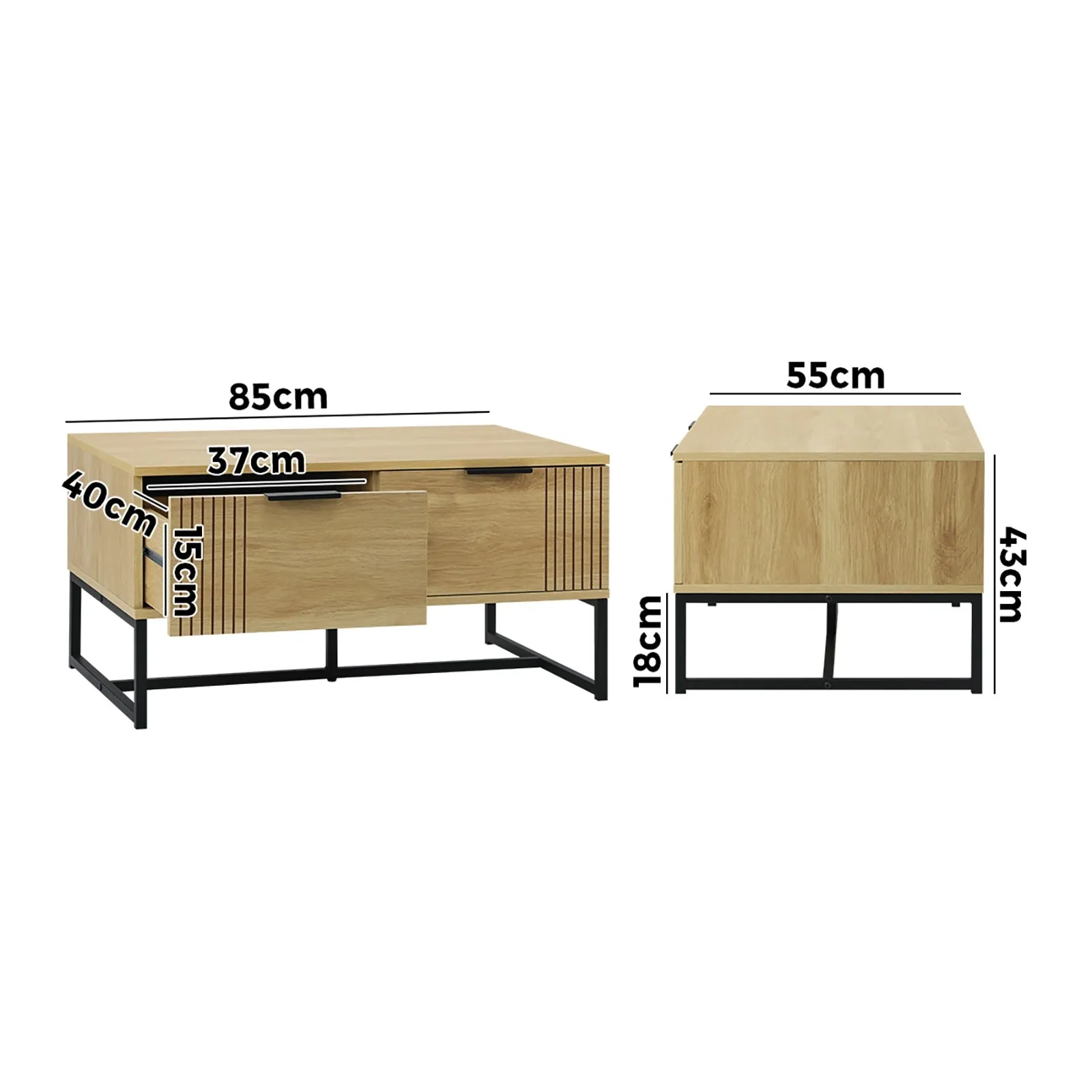 Oikiture Coffee Table Storage Drawers Side Tables Sofa Cafe Desk Wooden Natural
