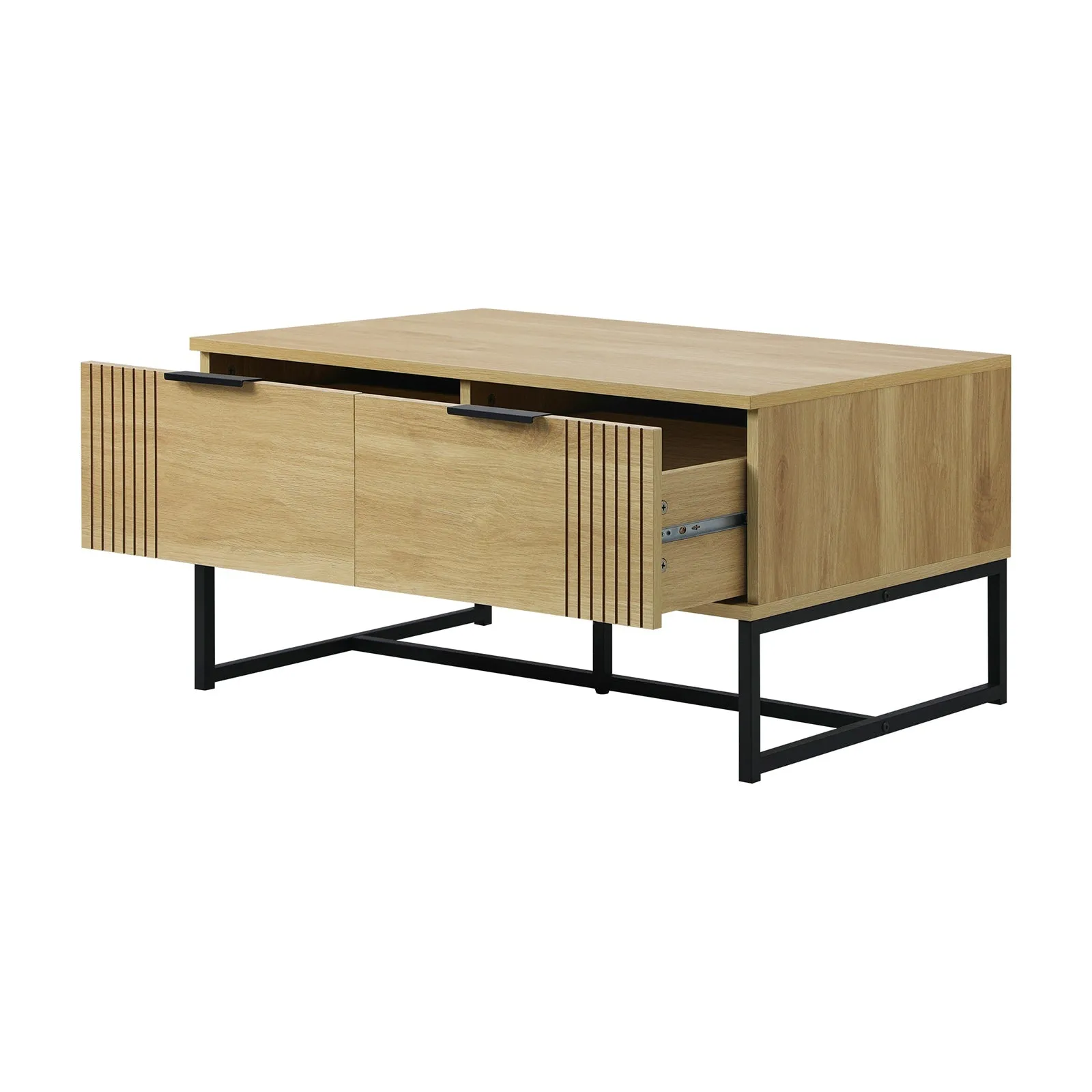 Oikiture Coffee Table Storage Drawers Side Tables Sofa Cafe Desk Wooden Natural