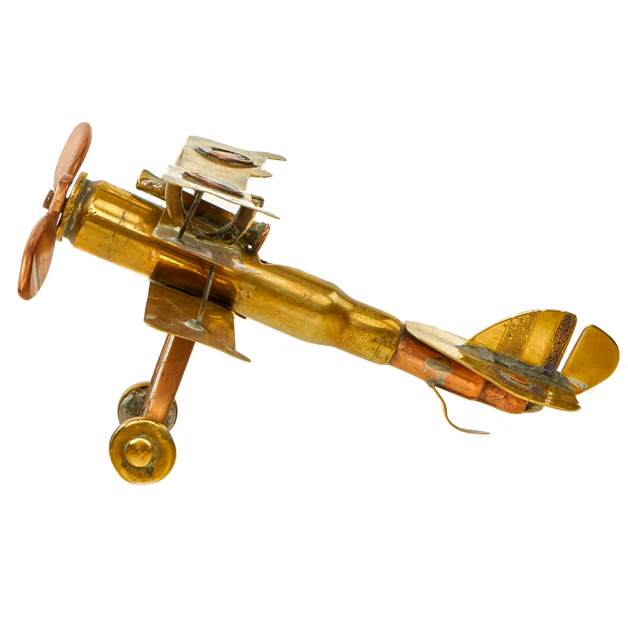Original British WWI Era Sopwith Triplane Trench Art Constructed of Various Cartridges, Bullets and Scrap Brass