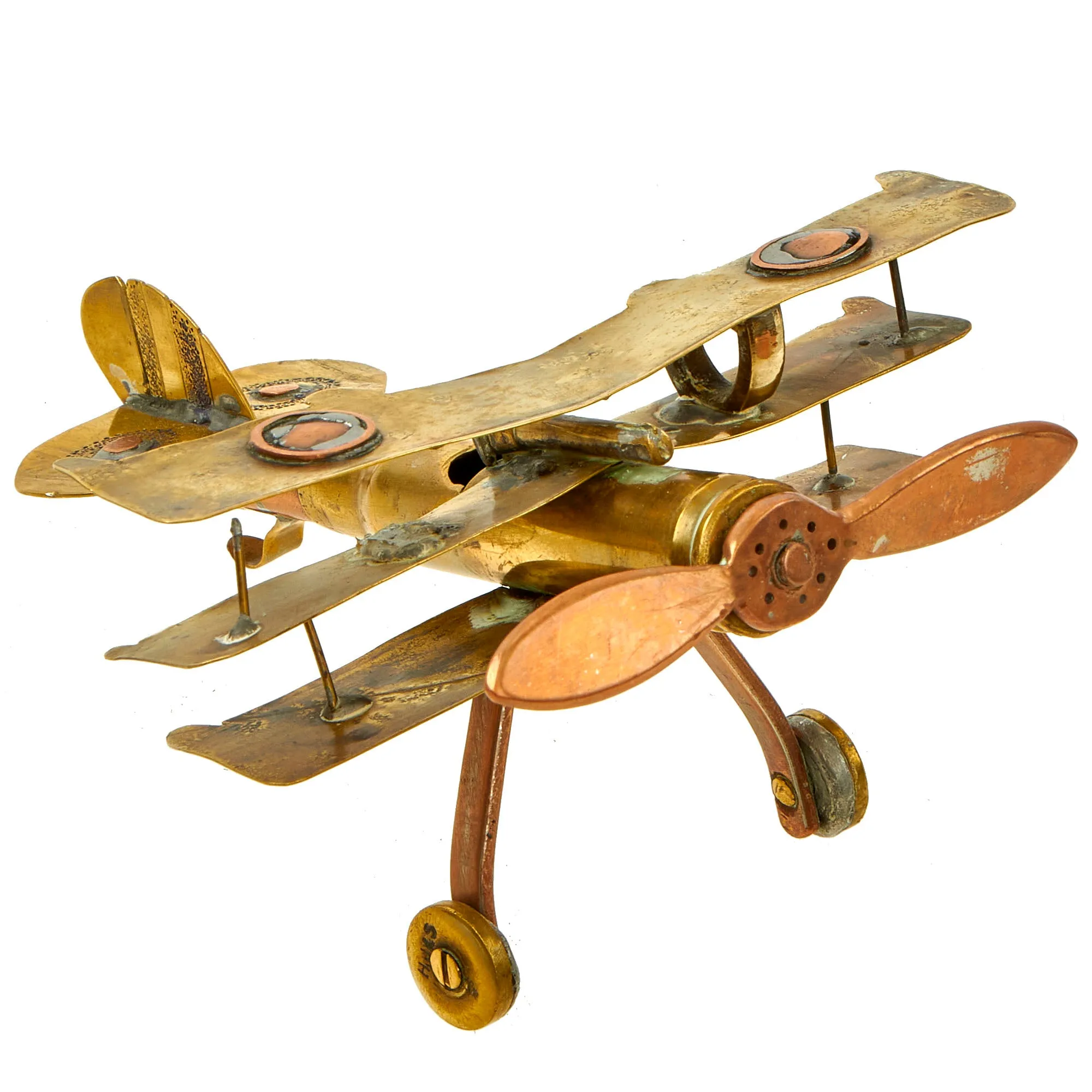 Original British WWI Era Sopwith Triplane Trench Art Constructed of Various Cartridges, Bullets and Scrap Brass