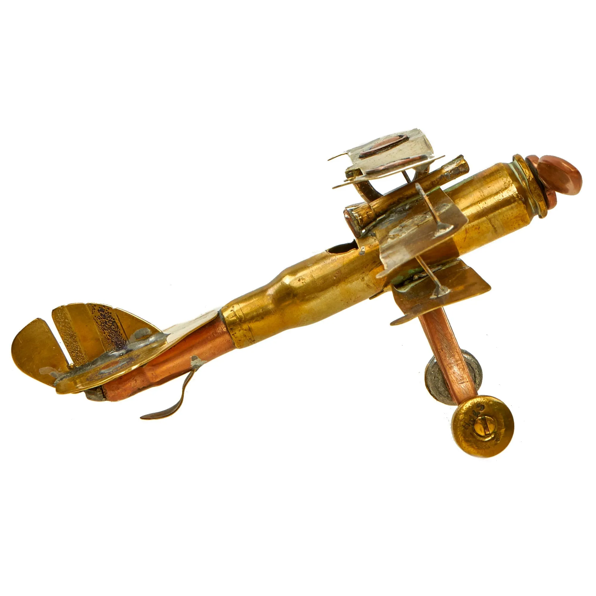 Original British WWI Era Sopwith Triplane Trench Art Constructed of Various Cartridges, Bullets and Scrap Brass