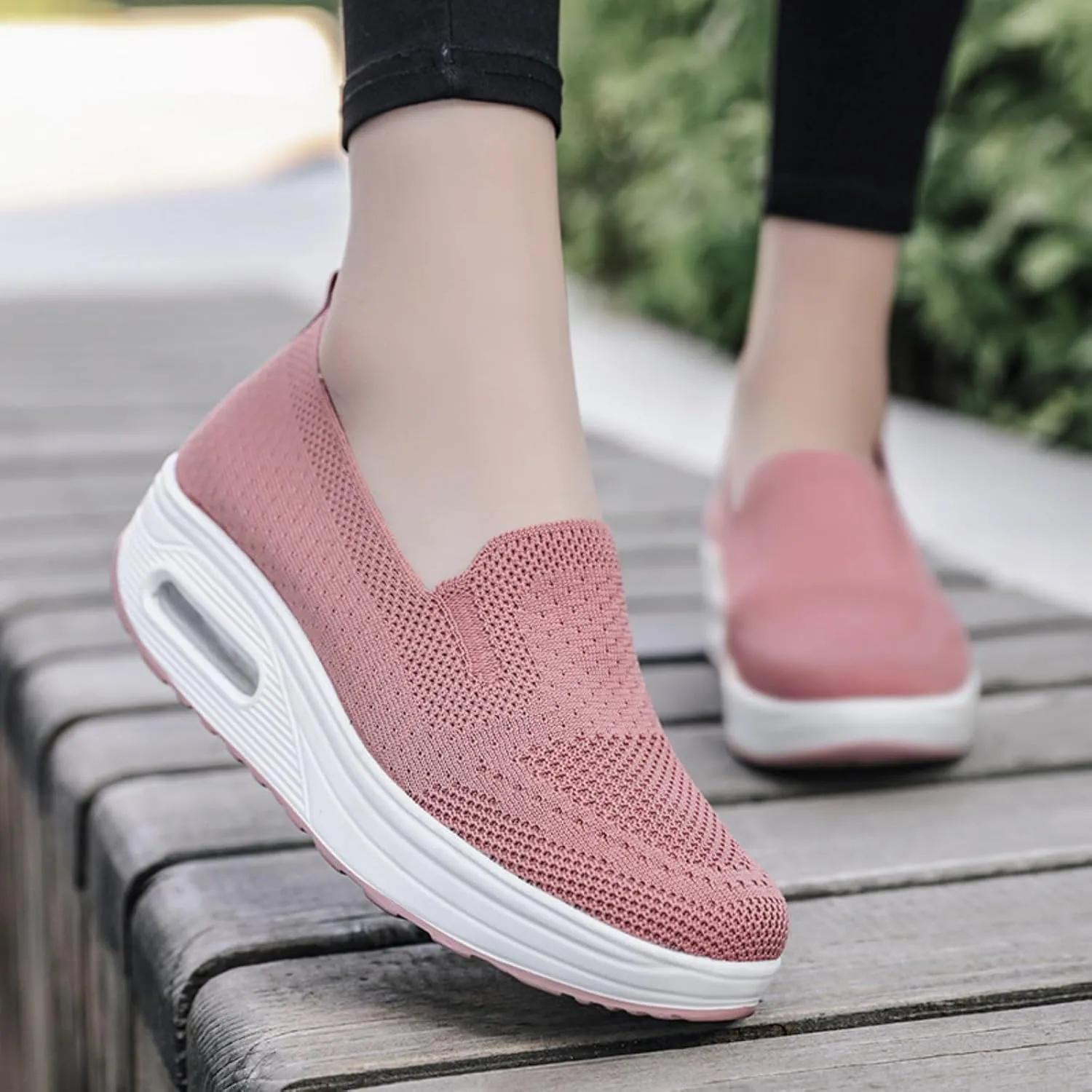 Orthopedic Sneakers for Women Platform Air Cushion Walking Shoes Lightweight Breathable Mesh Stretch Slip On Diabetic Shoes Trendy Non-Slip Comfort Loafers