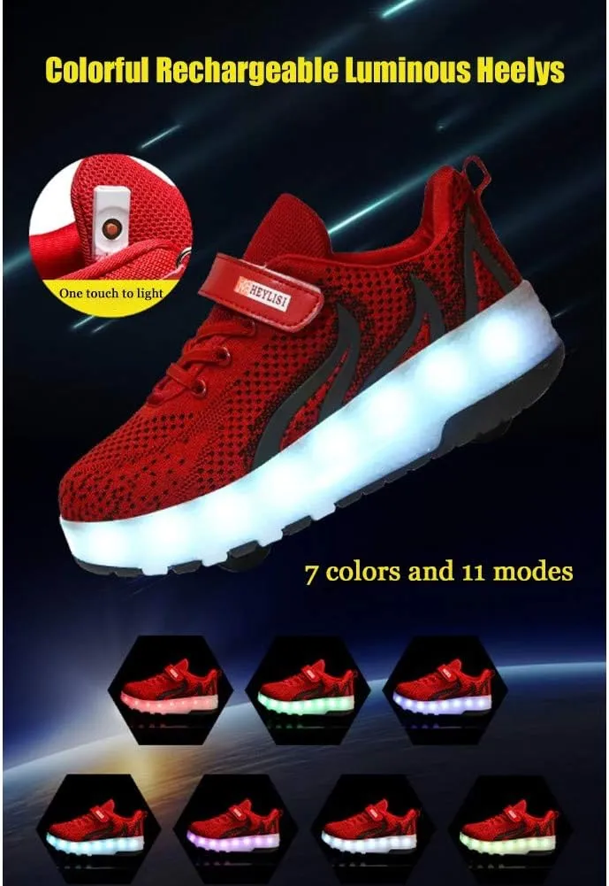 Roller Shoes USB Rechargeable Roller Skate Shoes Led Fashion Sneakers Kids Girls Boys Shoes with Wheels Comfortable Mesh Surface Thanksgiving Christmas Day Best GiftBlack-USA 7.5