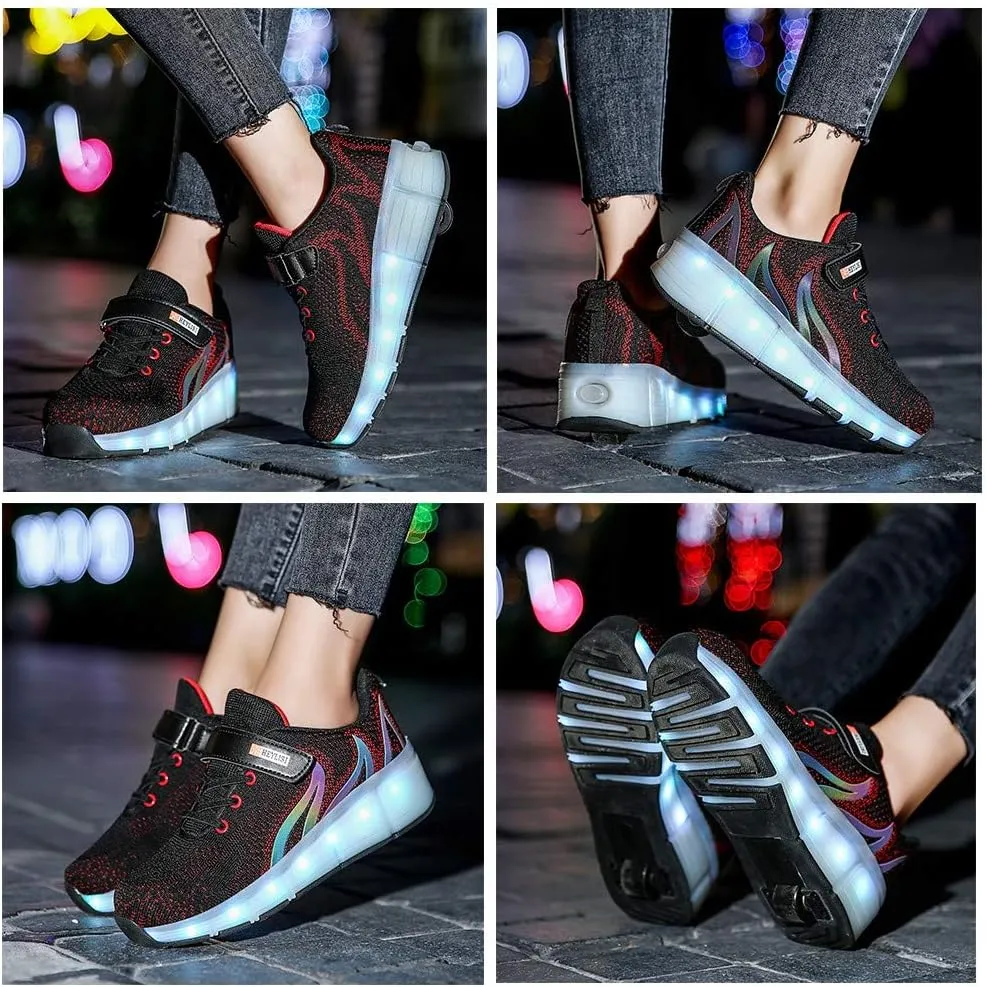 Roller Shoes USB Rechargeable Roller Skate Shoes Led Fashion Sneakers Kids Girls Boys Shoes with Wheels Comfortable Mesh Surface Thanksgiving Christmas Day Best GiftBlack-USA 7.5