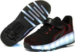 Roller Shoes USB Rechargeable Roller Skate Shoes Led Fashion Sneakers Kids Girls Boys Shoes with Wheels Comfortable Mesh Surface Thanksgiving Christmas Day Best GiftBlack-USA 7.5