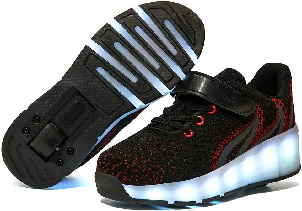Roller Shoes USB Rechargeable Roller Skate Shoes Led Fashion Sneakers Kids Girls Boys Shoes with Wheels Comfortable Mesh Surface Thanksgiving Christmas Day Best GiftBlack-USA 7.5