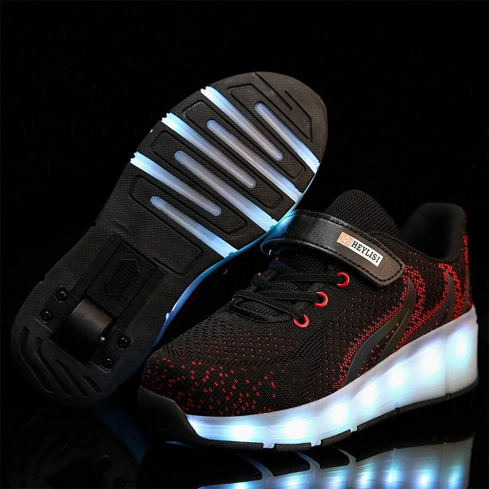 Roller Shoes USB Rechargeable Roller Skate Shoes Led Fashion Sneakers Kids Girls Boys Shoes with Wheels Comfortable Mesh Surface Thanksgiving Christmas Day Best GiftBlack-USA 7.5