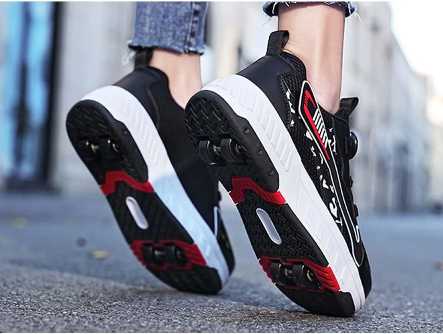 Shoes with Wheels for Boys and Girls,4 Wheels Sports Shoes, Skateboard Shoes, 2 in 1 Multifunctional Roller Skates, Outdoor Running Shoes Children's Gift-A||37