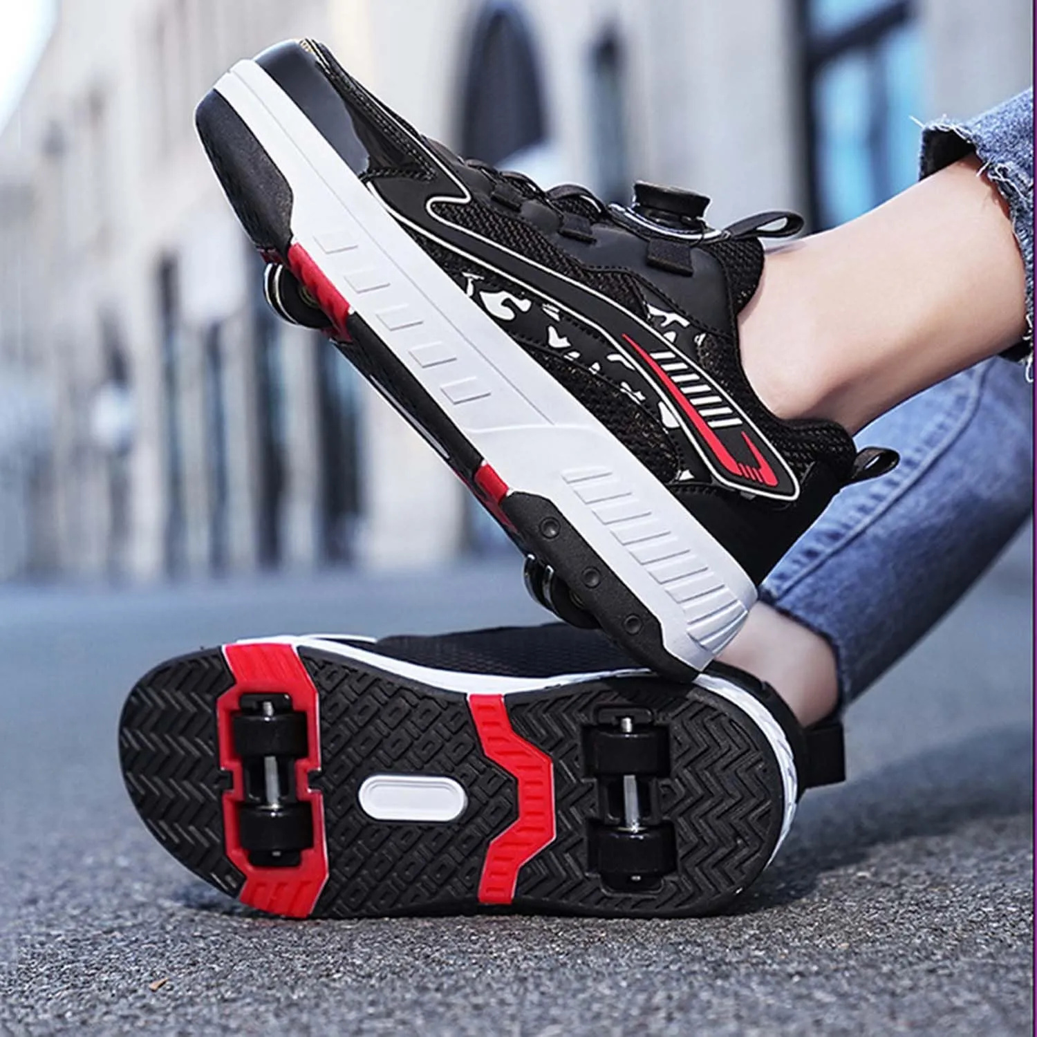 Shoes with Wheels for Boys and Girls,4 Wheels Sports Shoes, Skateboard Shoes, 2 in 1 Multifunctional Roller Skates, Outdoor Running Shoes Children's Gift-A||37