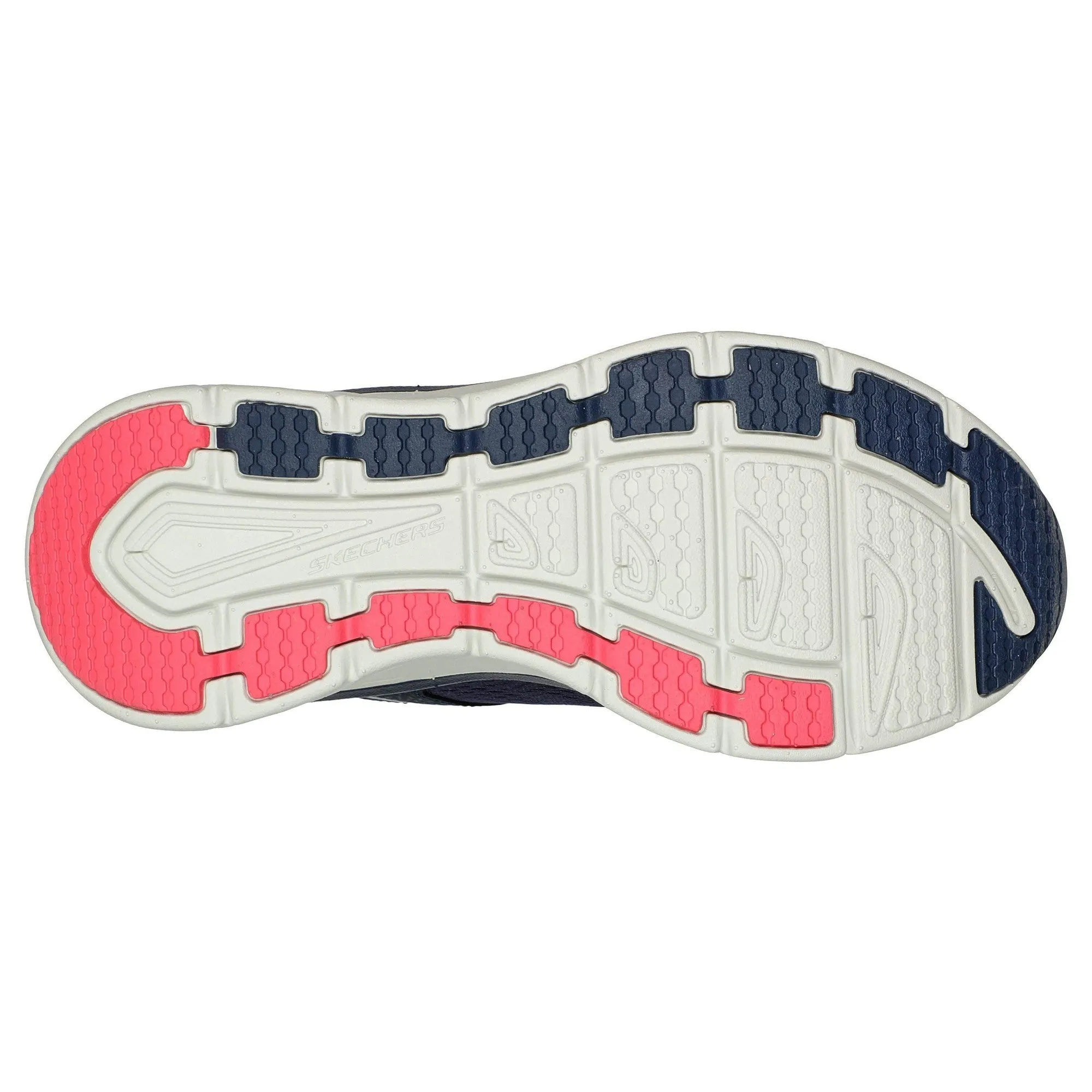 Skechers 149023 D'lux Walker-Infinite Motion Ladies Navy & Coral Leather & Textile Lace Up Trainers