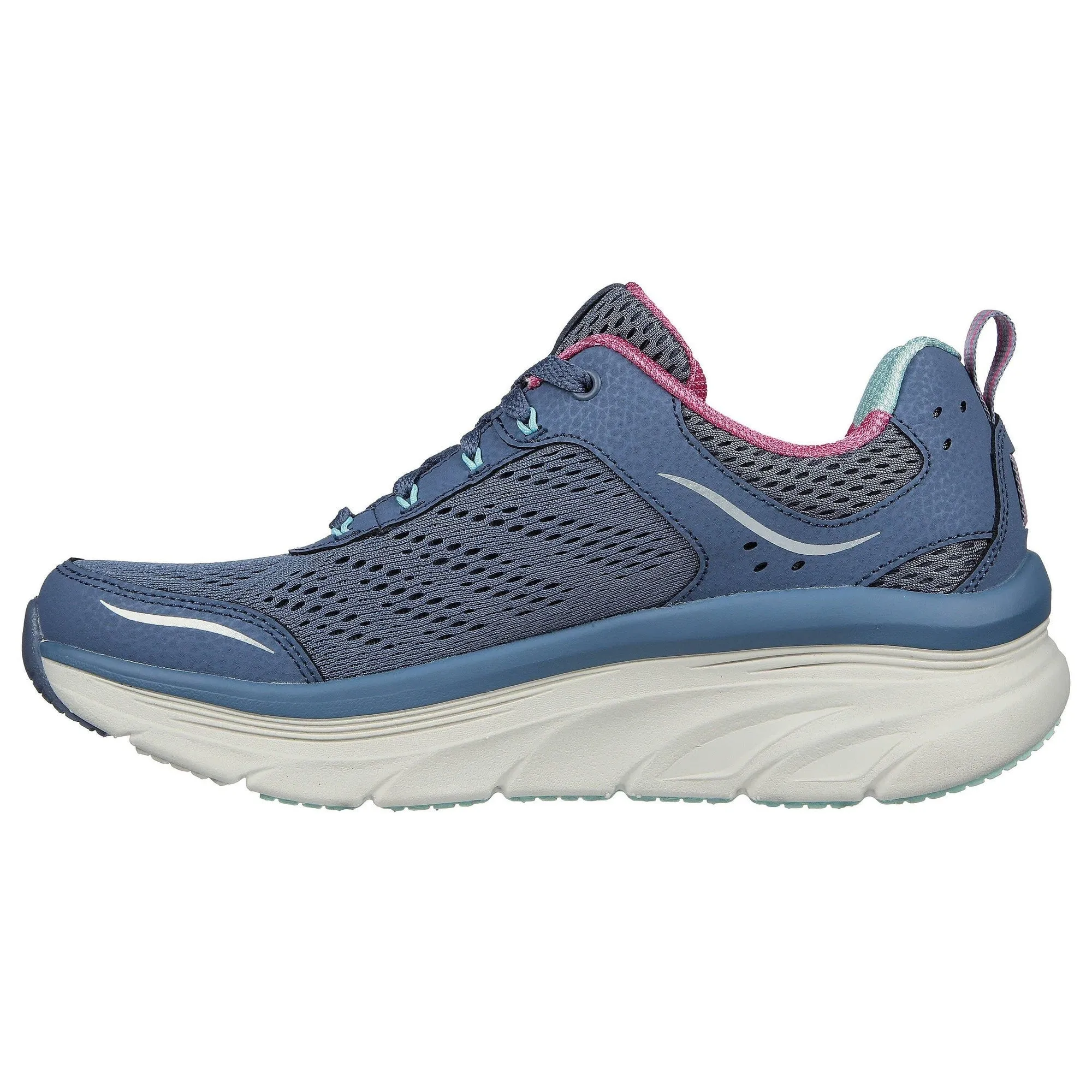 Skechers 149023 D'lux Walker-Infinite Motion Ladies Slate & Pink Leather & Textile Lace Up Trainers