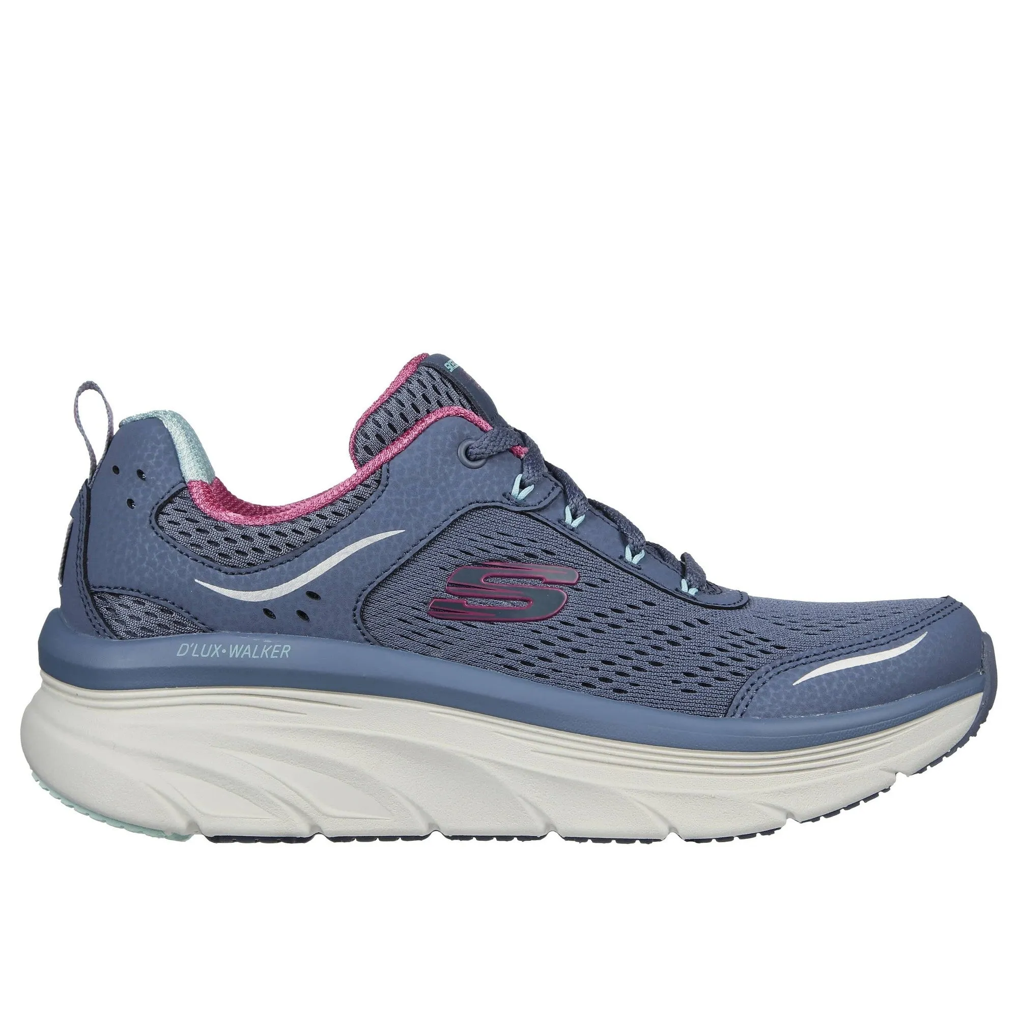 Skechers 149023 D'lux Walker-Infinite Motion Ladies Slate & Pink Leather & Textile Lace Up Trainers