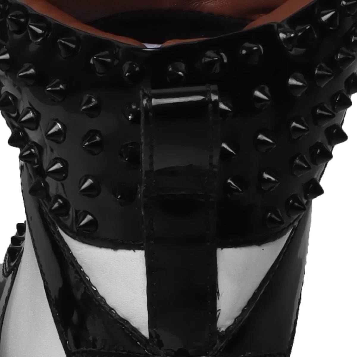 Studded Toe and Counter Black Patent Leather detailing White High Top Sneakers By Brune & Bareskin