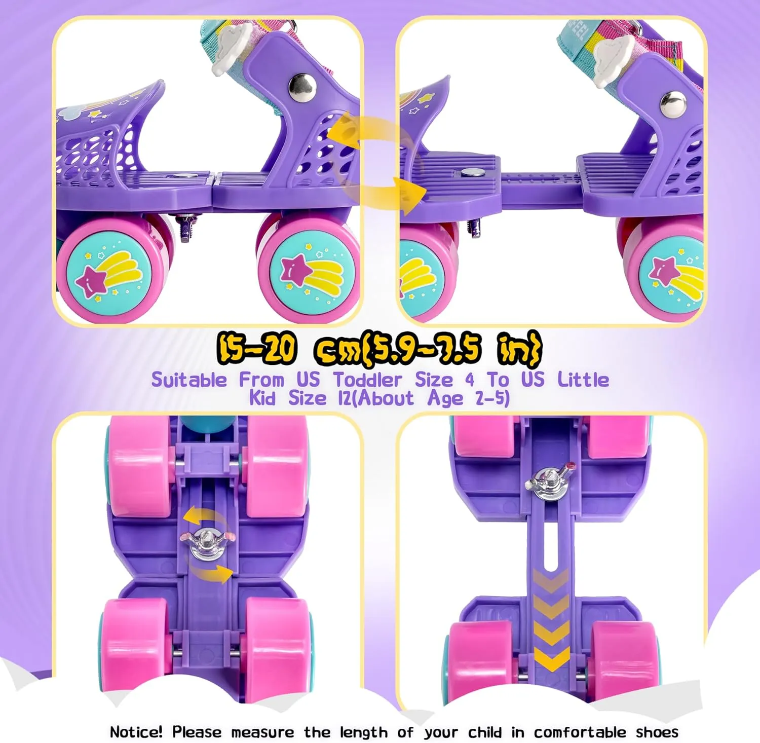 SULIFEEL Kids Adjustable Quad Roller Skates,Toddler Beginner Roller Skates for Girls and Boys Age 2-5 Years Old
