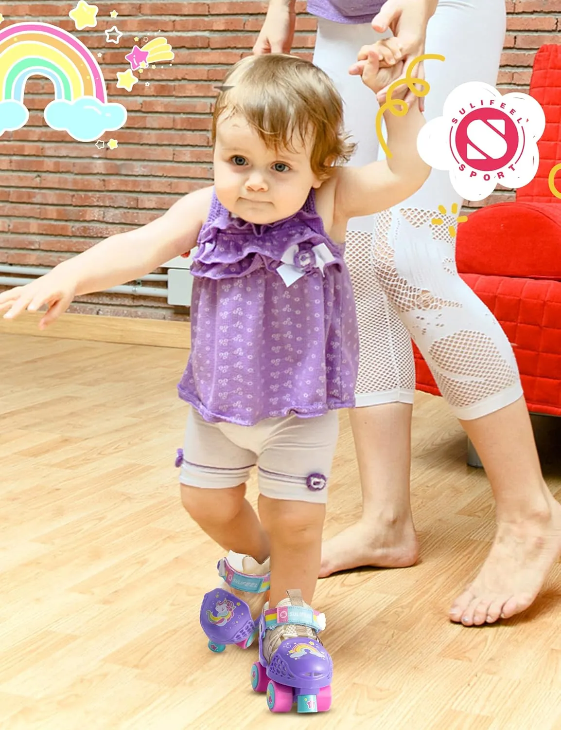 SULIFEEL Kids Adjustable Quad Roller Skates,Toddler Beginner Roller Skates for Girls and Boys Age 2-5 Years Old