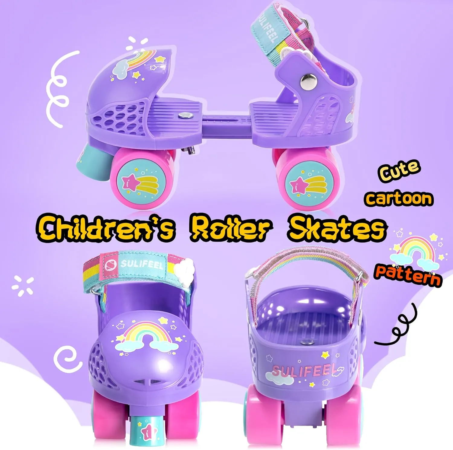 SULIFEEL Kids Adjustable Quad Roller Skates,Toddler Beginner Roller Skates for Girls and Boys Age 2-5 Years Old