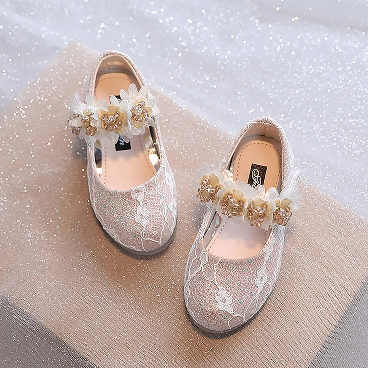 Toddler Flower Girl Dress Shoes Rhinstones Pearls Mary Jane Ballet Flats Wedding Party Toddler Kids Princess Shoes