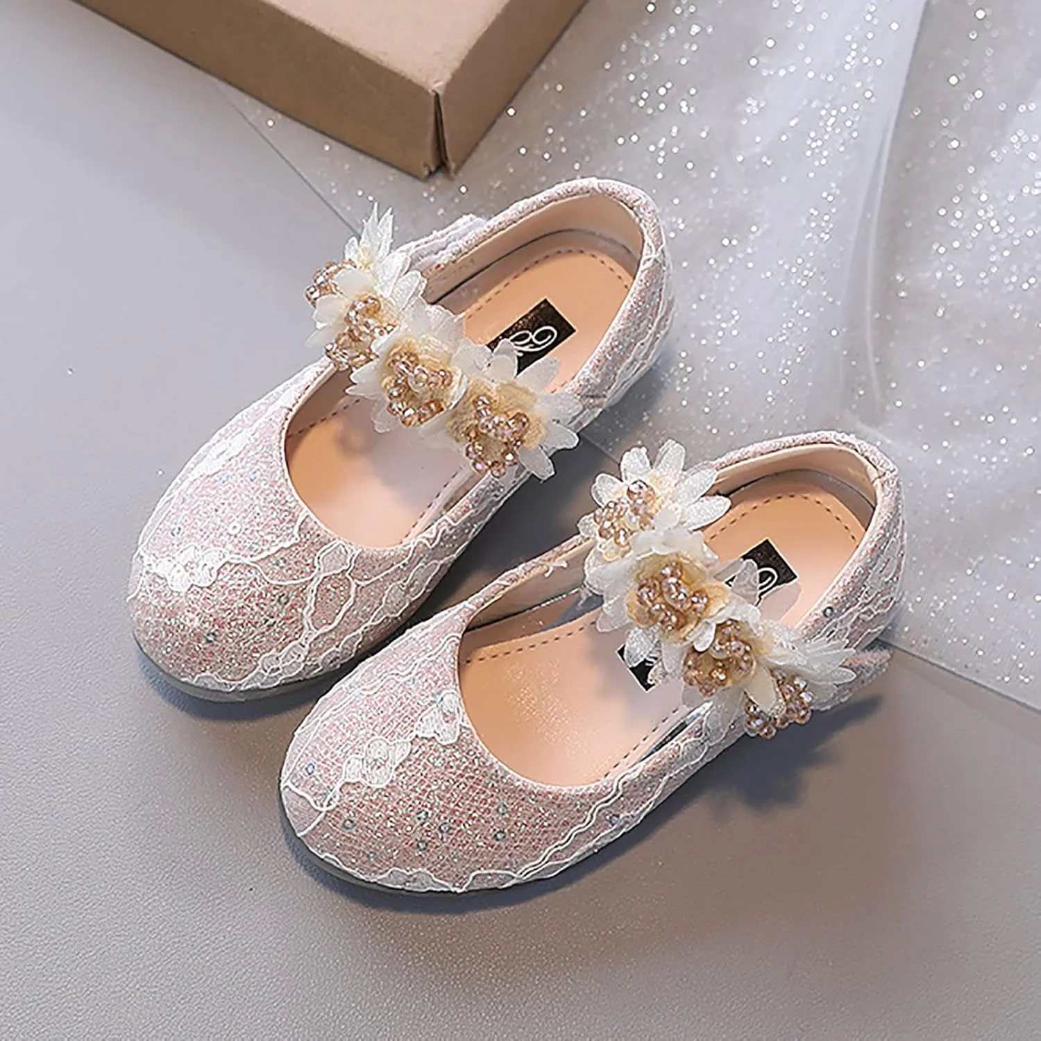 Toddler Flower Girl Dress Shoes Rhinstones Pearls Mary Jane Ballet Flats Wedding Party Toddler Kids Princess Shoes