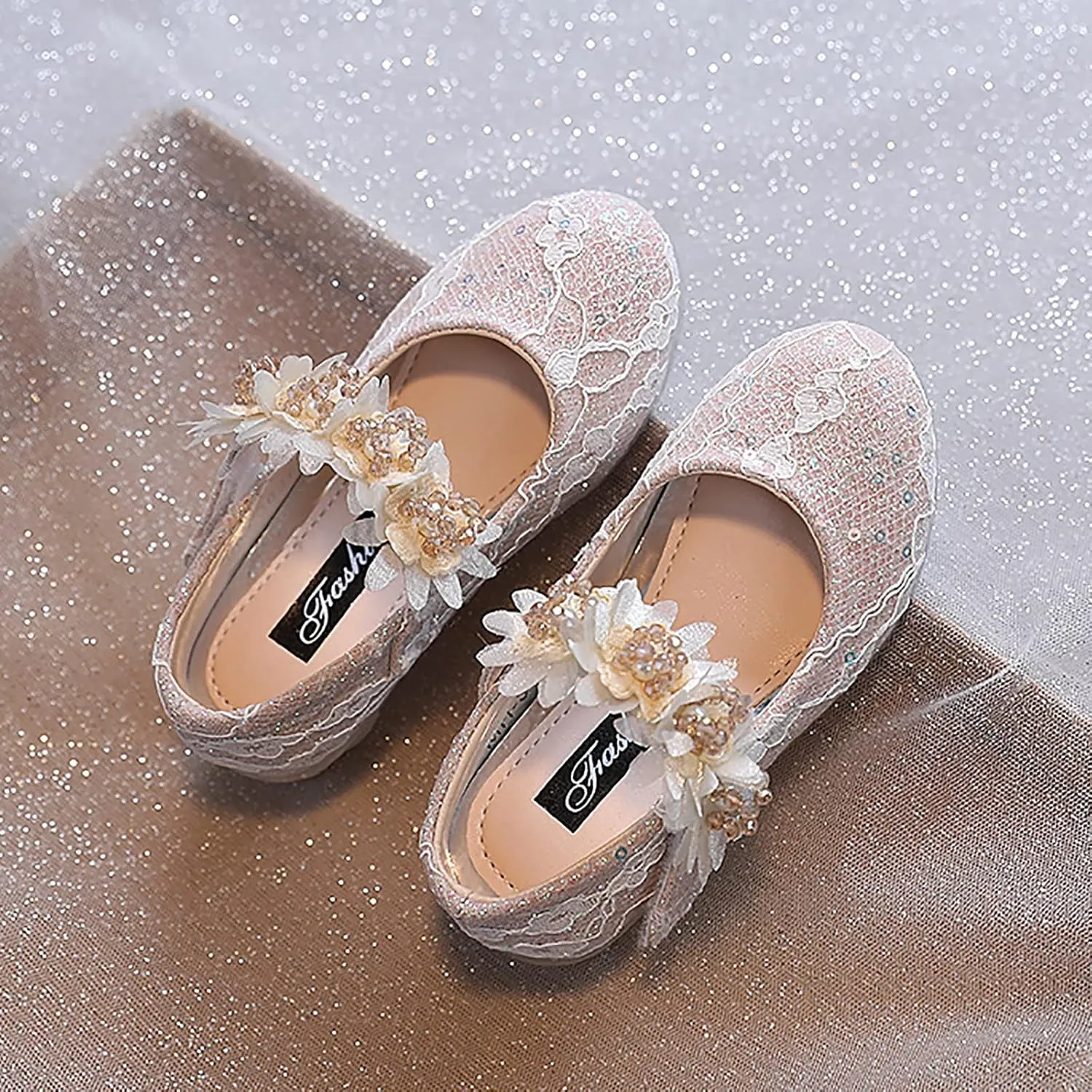 Toddler Flower Girl Dress Shoes Rhinstones Pearls Mary Jane Ballet Flats Wedding Party Toddler Kids Princess Shoes