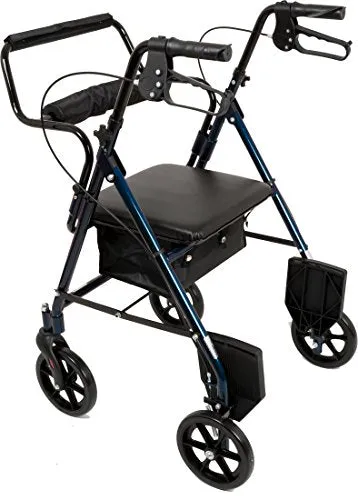 Transport Chair Rolling Walker with 6-inch Wheels, Adjustable, Backrest, Padded Seat (250 lb limit)