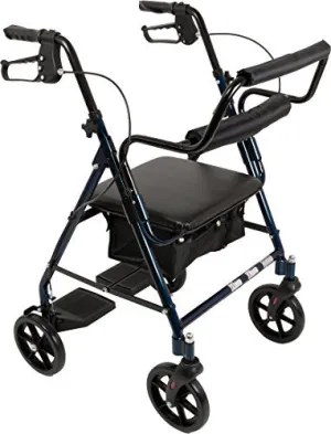 Transport Chair Rolling Walker with 6-inch Wheels, Adjustable, Backrest, Padded Seat (250 lb limit)