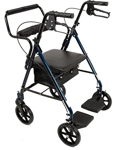 Transport Chair Rolling Walker with 6-inch Wheels, Adjustable, Backrest, Padded Seat (250 lb limit)