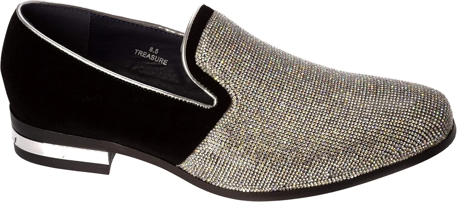 Treasure Mens Slip-On Fashion-Loafer Sparkling-Glitter Dress-Shoes