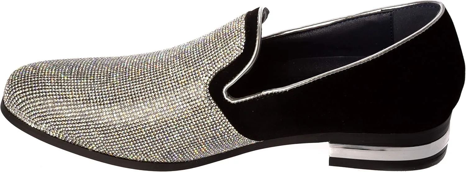 Treasure Mens Slip-On Fashion-Loafer Sparkling-Glitter Dress-Shoes
