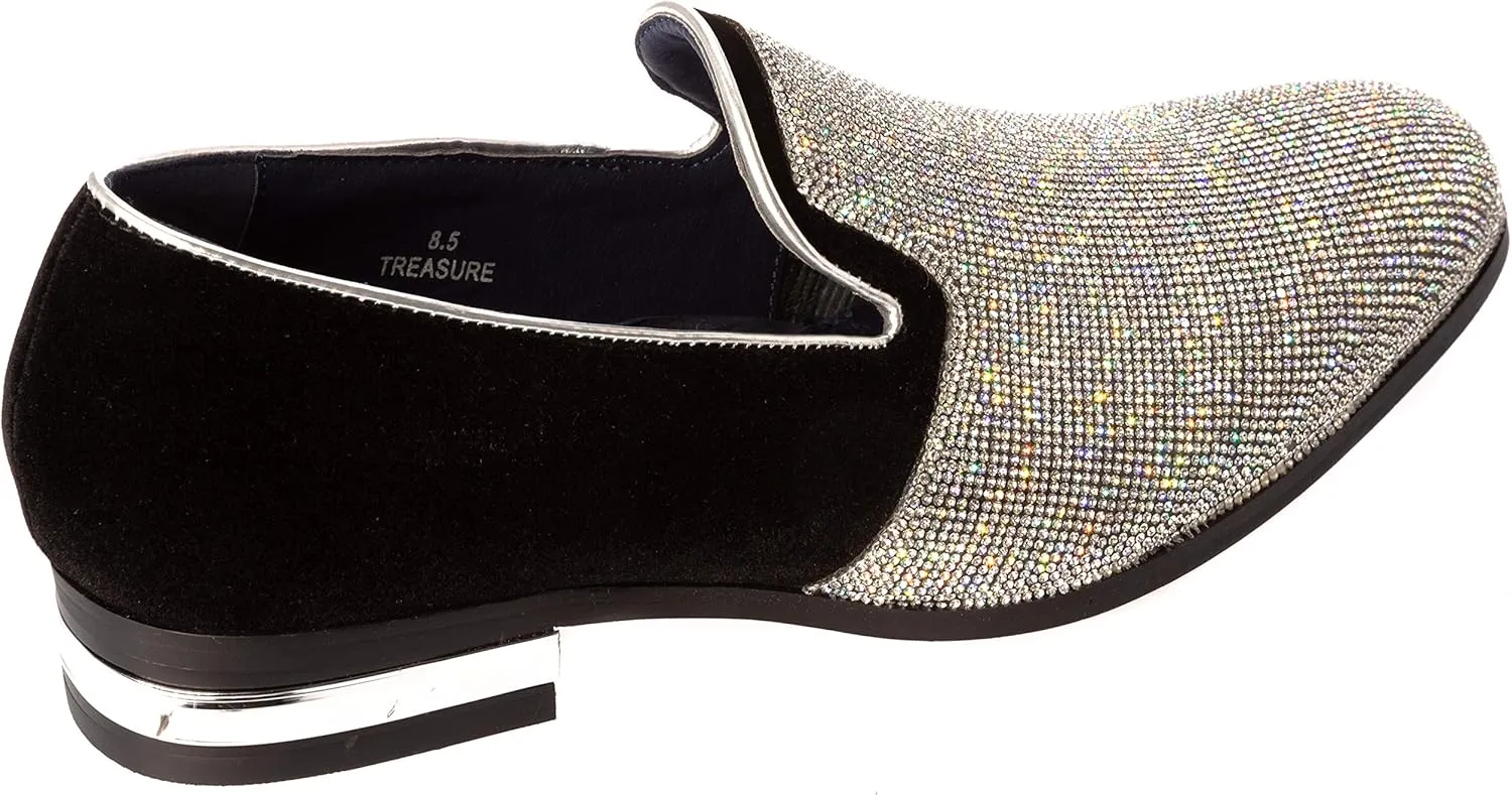 Treasure Mens Slip-On Fashion-Loafer Sparkling-Glitter Dress-Shoes
