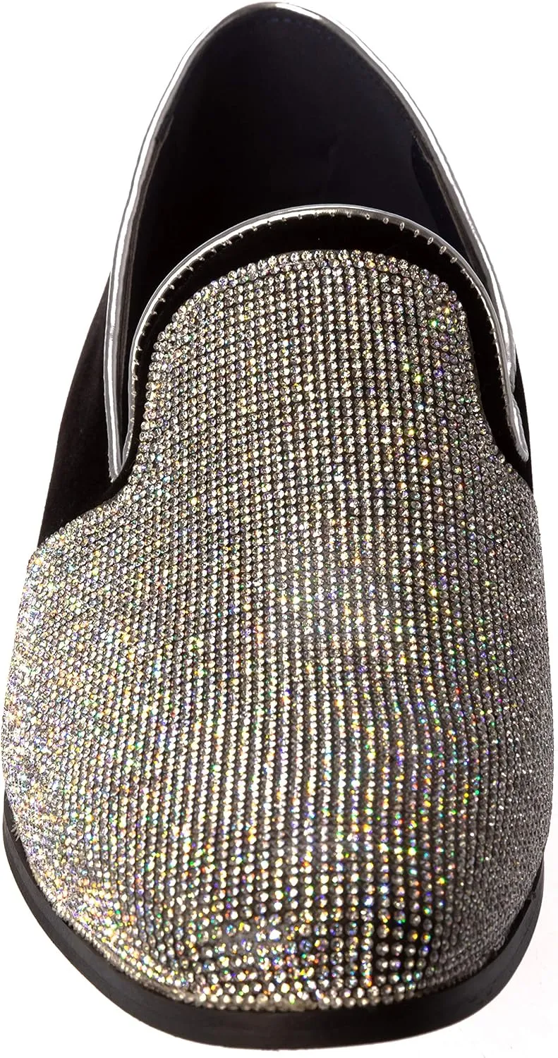 Treasure Mens Slip-On Fashion-Loafer Sparkling-Glitter Dress-Shoes