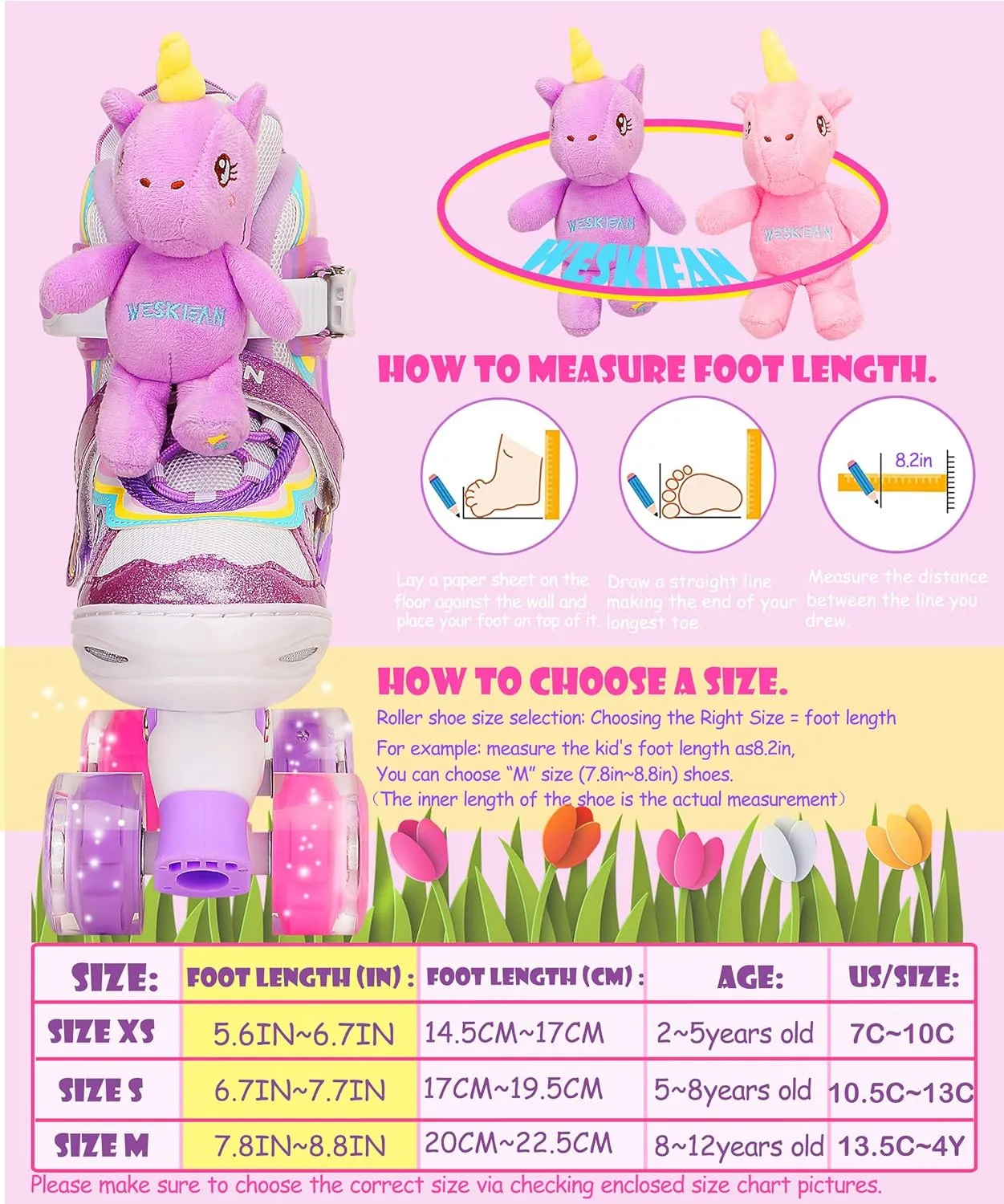 Unicorn Doll Kids Toddler Roller Skates for Girls,WESKIFAN Quad Skating Shoes with Shiny Light up Wheels&Adjustable Sizes Beginners rollerskates for Birthday Xmas Gifts,Patines para Ni?as Ni?os