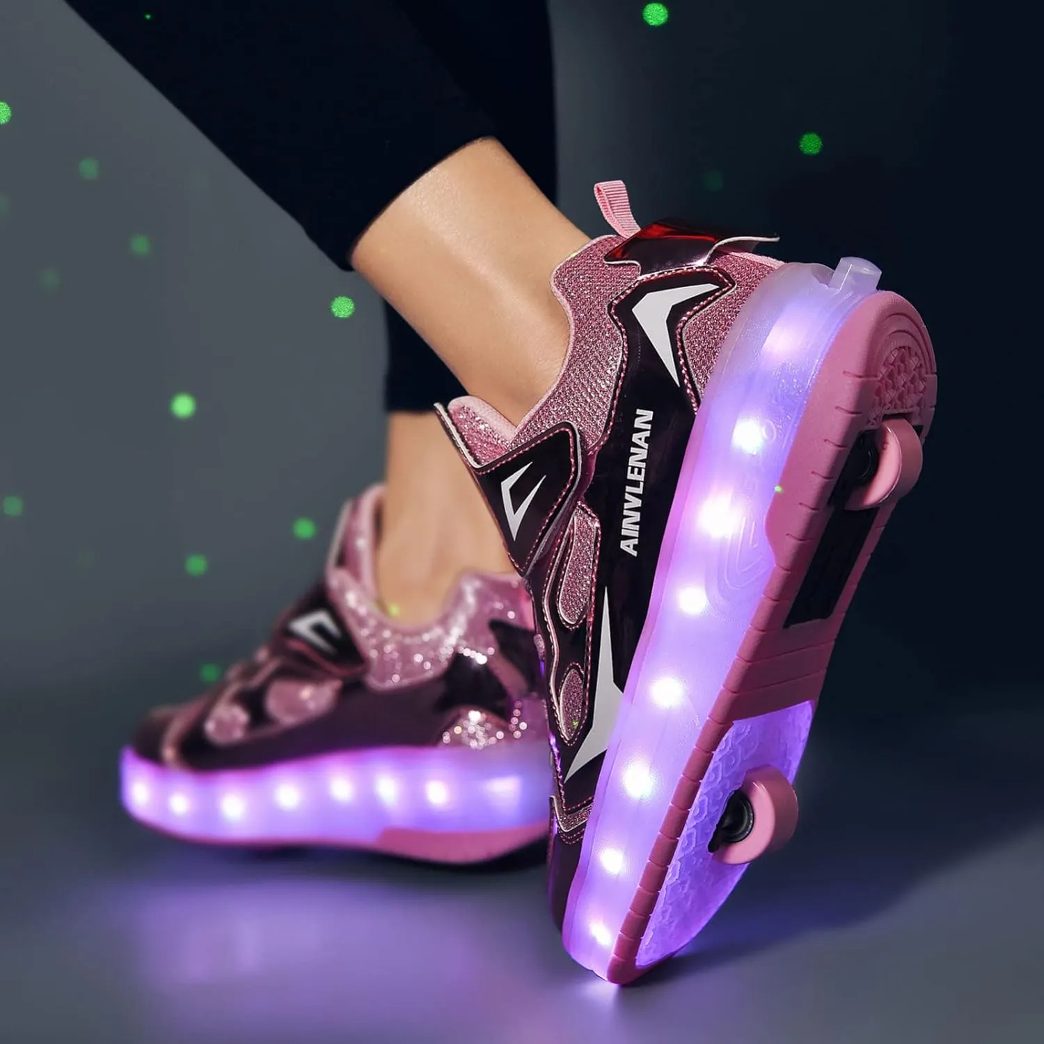 Unisex Kids Roller Skates Shoes USB Charging??LED Lights Up Trainers Double Wheels Retractable Technical Skateboarding for Boys Girls Ideal Gift,Purple-12.5LittleKid