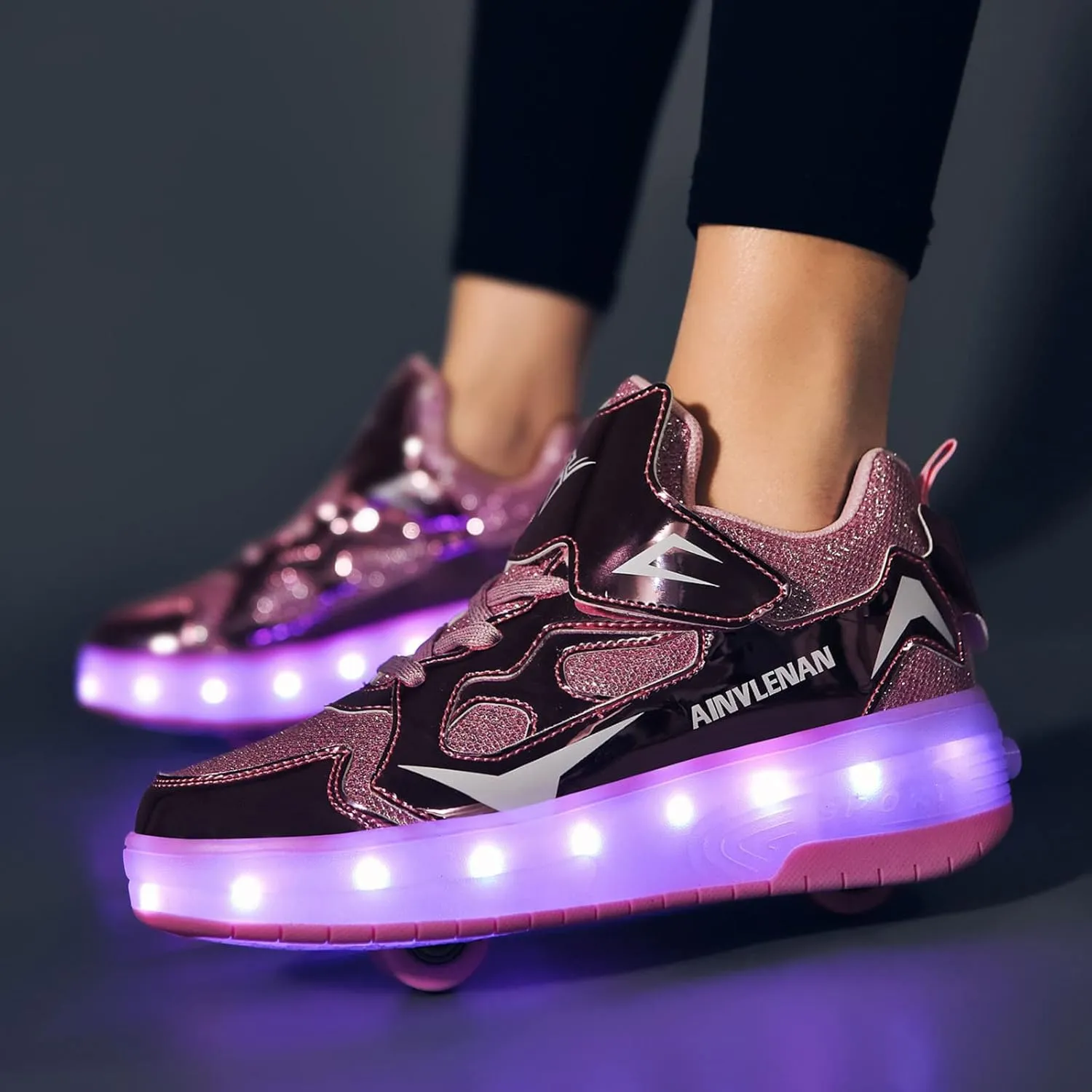 Unisex Kids Roller Skates Shoes USB Charging??LED Lights Up Trainers Double Wheels Retractable Technical Skateboarding for Boys Girls Ideal Gift,Purple-12.5LittleKid