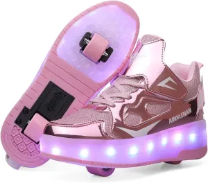Unisex Kids Roller Skates Shoes USB Charging??LED Lights Up Trainers Double Wheels Retractable Technical Skateboarding for Boys Girls Ideal Gift,Purple-12.5LittleKid