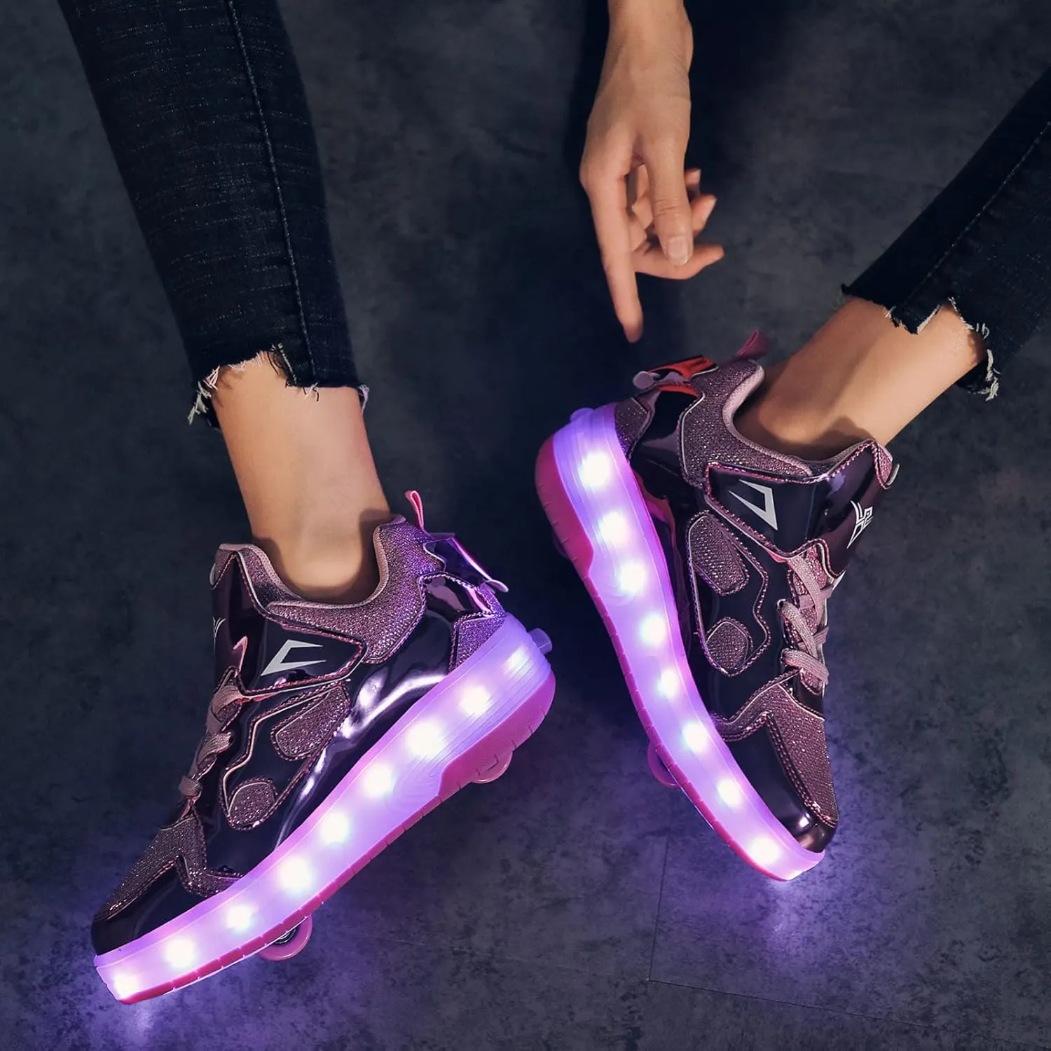 Unisex Kids Roller Skates Shoes USB Charging??LED Lights Up Trainers Double Wheels Retractable Technical Skateboarding for Boys Girls Ideal Gift,Purple-12.5LittleKid
