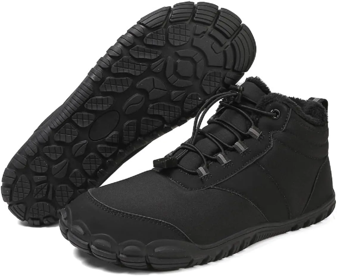 Winter Barefoot Hiking Boots for Men Women,Winter Wide Toe Barefoot Hiking Shoes Boots,Minimalist Snow Boots Barefoot,Five Finger Waterproof Fur Lining Sneakers