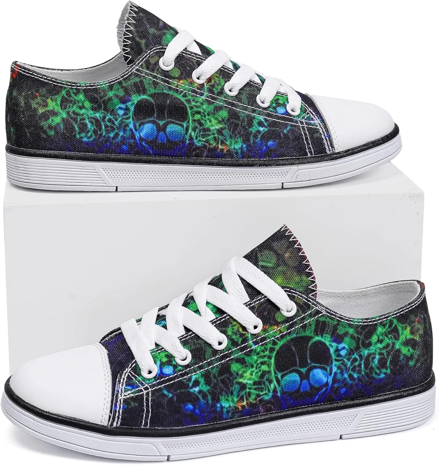 Women Skull Shoes Printed Cool Paisley Print Fashion Sneakers for Teen Men Boys Girls Student Canvas Shoes for Ladies