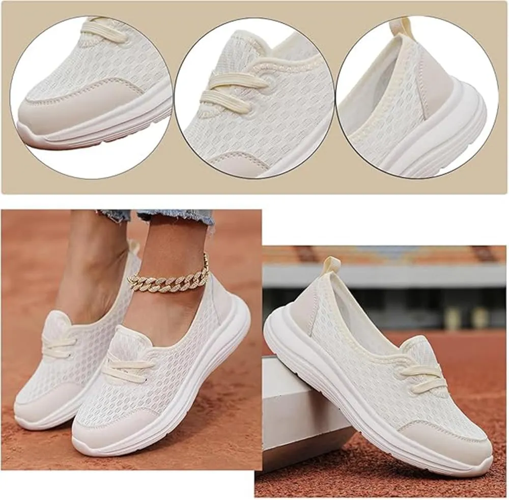 Women's Soft Sole Mesh Comfort Orthopedic Shoes Mesh Breathable Slip-on Sneakers Lightweight Tennis Ladies Cute Sports Shoes Walking Slip On Flats with Arch Support