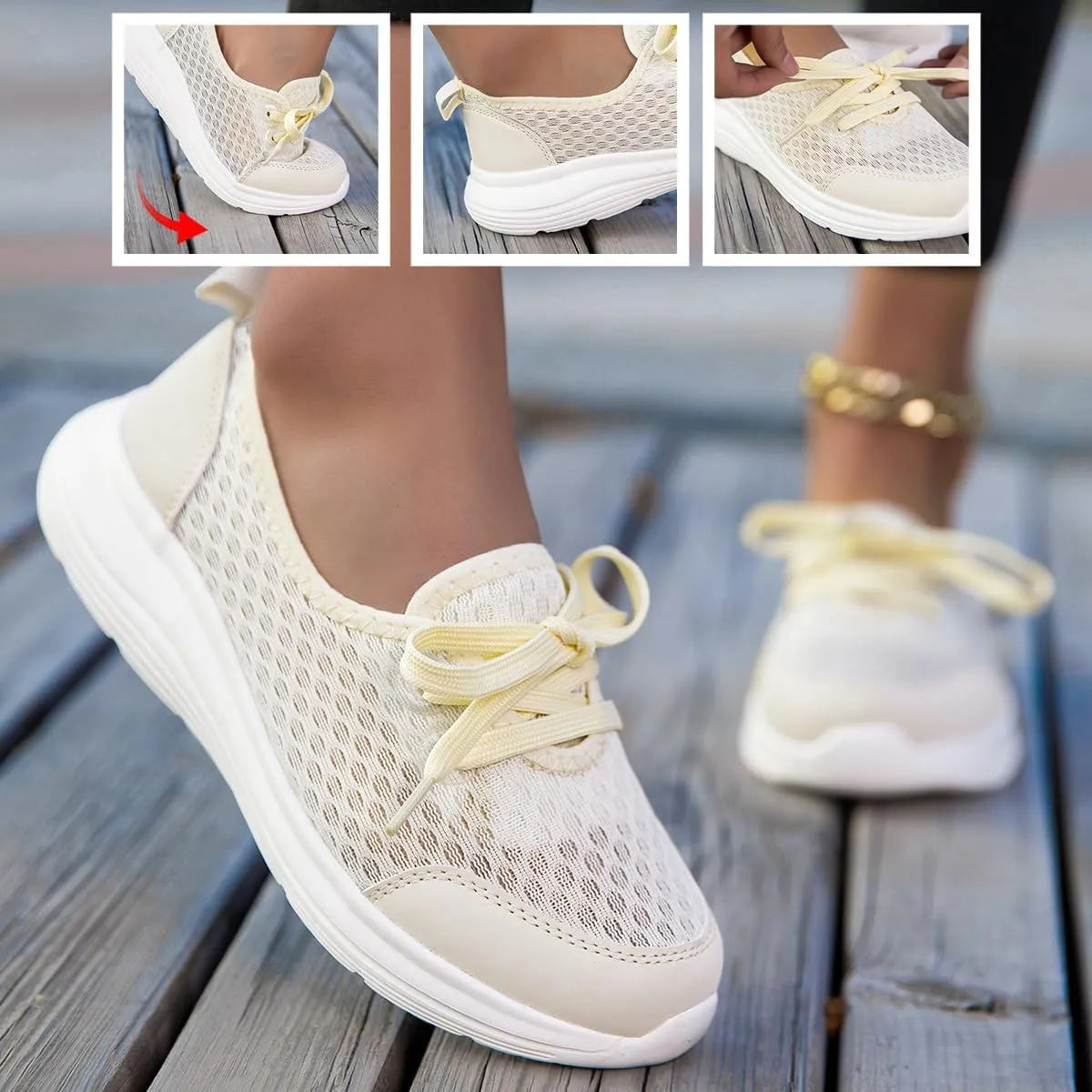 Women's Soft Sole Mesh Comfort Orthopedic Shoes Mesh Breathable Slip-on Sneakers Lightweight Tennis Ladies Cute Sports Shoes Walking Slip On Flats with Arch Support