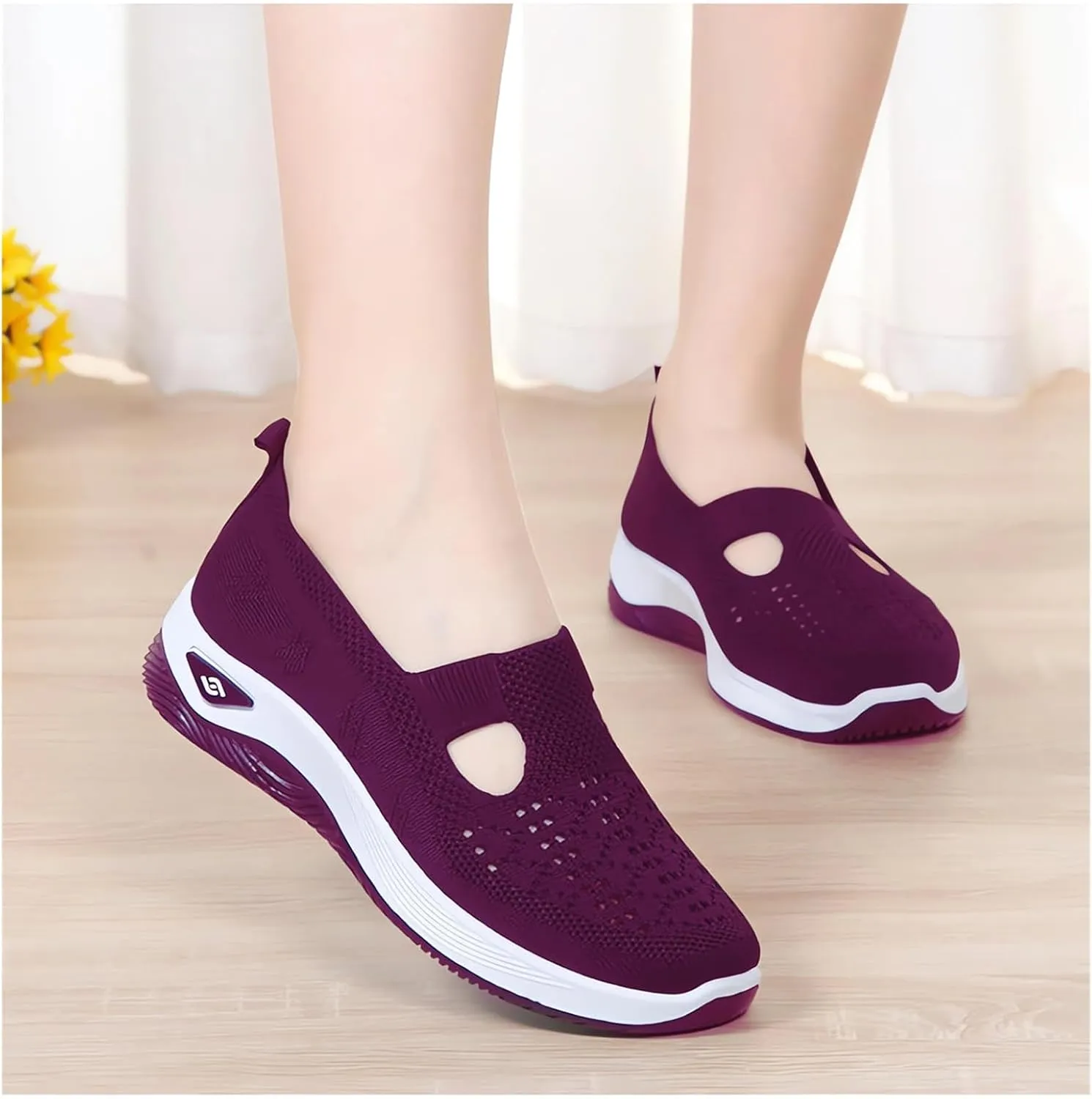Women's Woven Orthopedic Breathable Soft Shoes Go Walk Slip on Shoes Diabetic Foam Shoes Hands Free Slip on Sneakers with Arch Support for Women