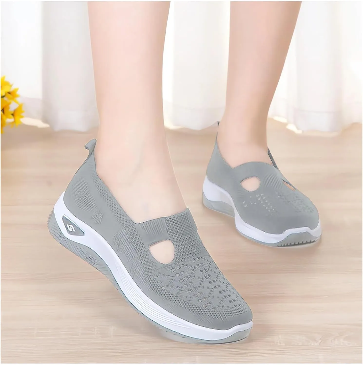 Women's Woven Orthopedic Breathable Soft Shoes Go Walk Slip on Shoes Diabetic Foam Shoes Hands Free Slip on Sneakers with Arch Support for Women